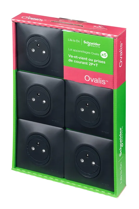 5 prises affleurantes 2P+T complète anthracite - Ovalis SCHNEIDER ELECTRIC Réduction