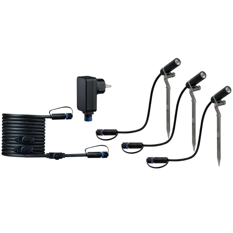 Spots LED extérieur blanc chaud IP65 3x2W 3x180 lumens 24V Kit de démarrage - Plantini Plug & Shine PAULMANN Expédié Aujourd'hui