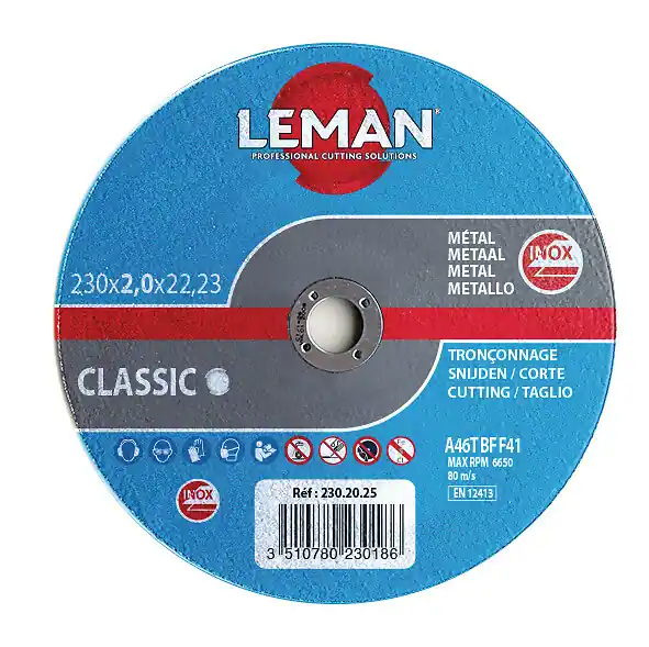 Haute Qualité Disque de tronçonnage inox 230mm - Corindon - 6650 tr/min LEMAN