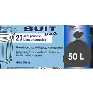 Sac poubelle à lien - 50L - Noir - 20 sacs SUIT BAG Prix Cassé