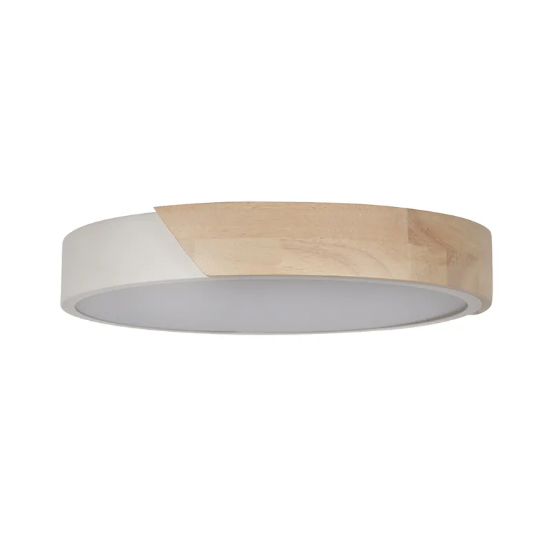 Plafonnier LED rond blanc et bois 30cm 3000k 18W Otto - COREP Usine Directe
