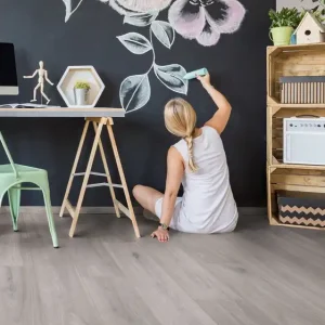 Paiement Sécurisé Sol stratifié décor chêne gris Ethereal 7x195x1288mm AC5 résistant à l‘eau AJ TIMBER