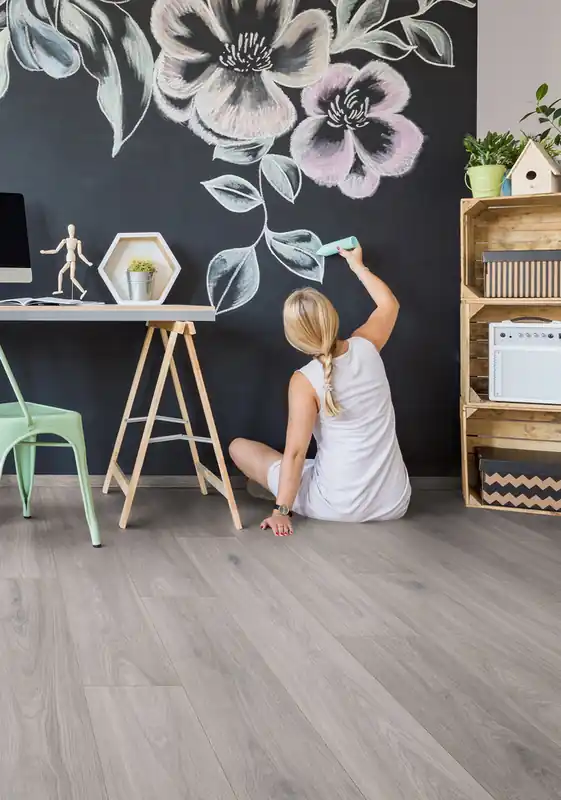 Paiement Sécurisé Sol stratifié décor chêne gris Ethereal 7x195x1288mm AC5 résistant à l‘eau AJ TIMBER