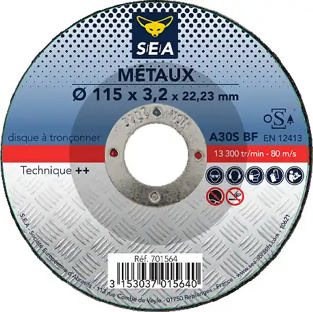 Petit Prix Disque à tronçonner métaux - Oxyde d‘aluminium - 115mm SEA
