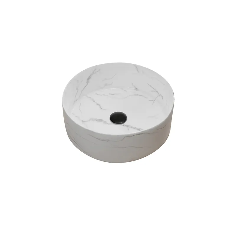 Vasque ronde à poser blanche mat effet marbre 36 x 36 x 12 cm AURLANE Paiement Sécurisé