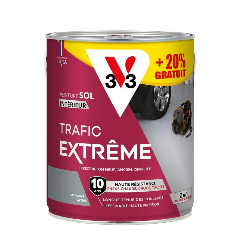 Peinture de sol trafic extrême gris foncé 2,5 l + 20% gratuit V33 Expédition Rapide