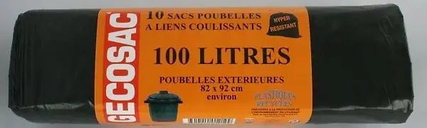 Sac poubelle 100L - Liens coulissants - Lot de 10 GECOSAC Expédition Rapide