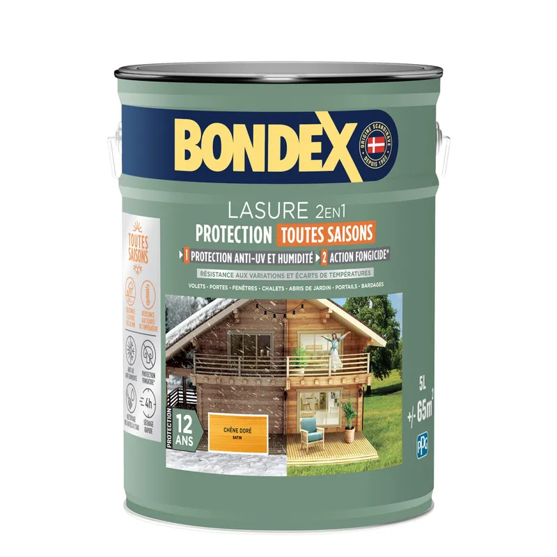 Promotion Lasure 2 en 1 protection 12 ans chêne doré satin 5L BONDEX