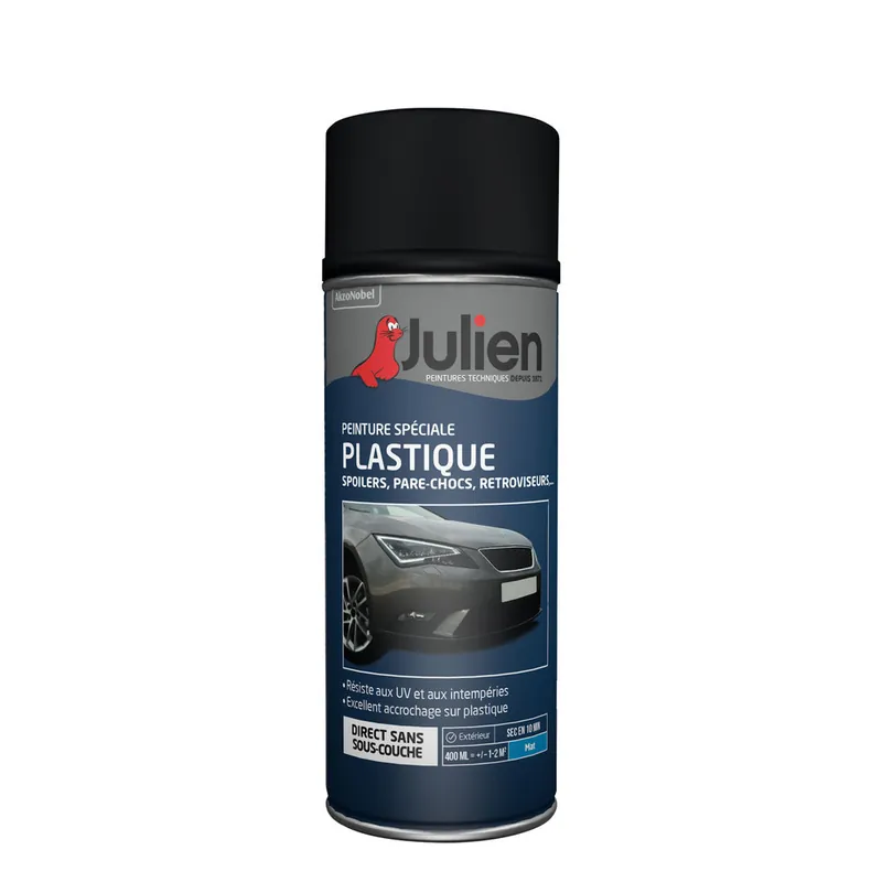 Bombe de peinture carrosserie noir spécial plastique voiture 400 ml - JULIEN Usine Directe
