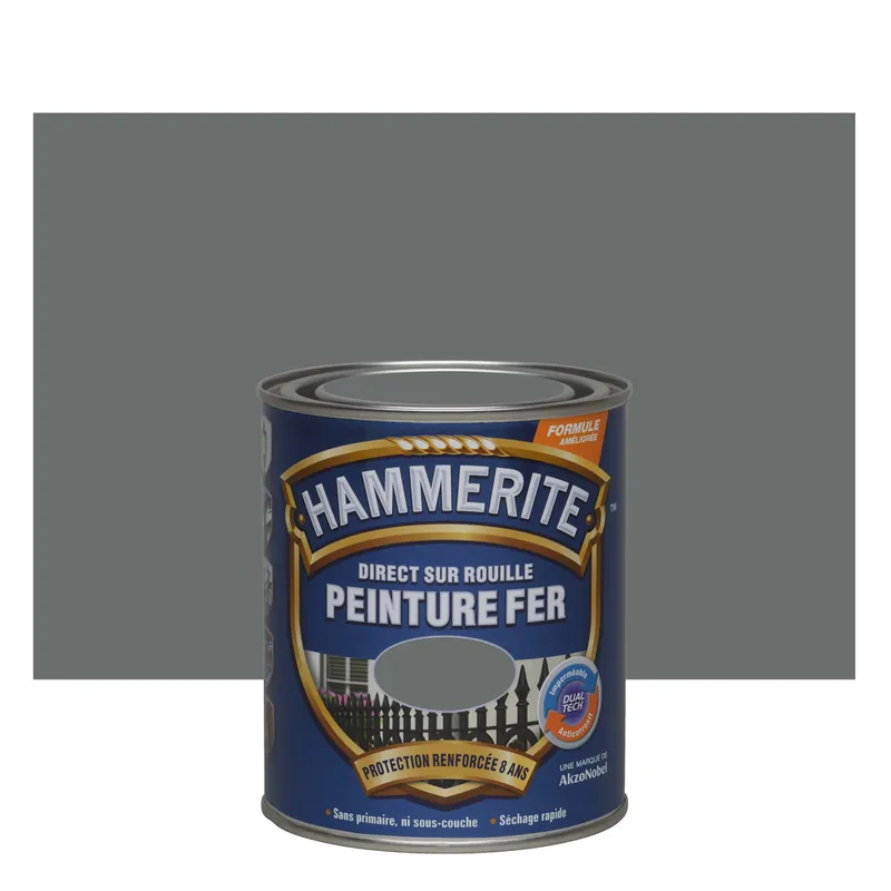 Seulement Aujourd'hui Peinture fer extérieur direct sur rouille finition martelé gris ardoise 750 ml - HAMMERITE