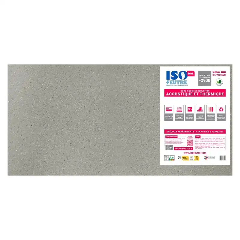 Sous-couche revêtements de sols - fibre de cellulosiques - dalle phonique ép. 2mm - paquet 5m² ISOFEUTRE Jusqu'à Épuisement Des Stocks
