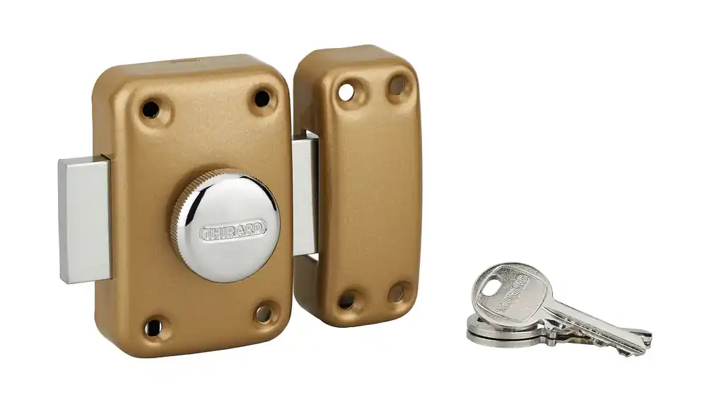 Prix Bas Verrou de porte d‘entrée Apache à bouton et cylindre 40 mm 3 clés doré THIRARD