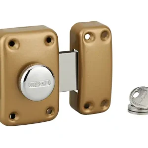 Verrou de porte de garage Apache à bouton et cylindre 40 mm pêne 160 mm doré 3 clés THIRARD Offre Spéciale