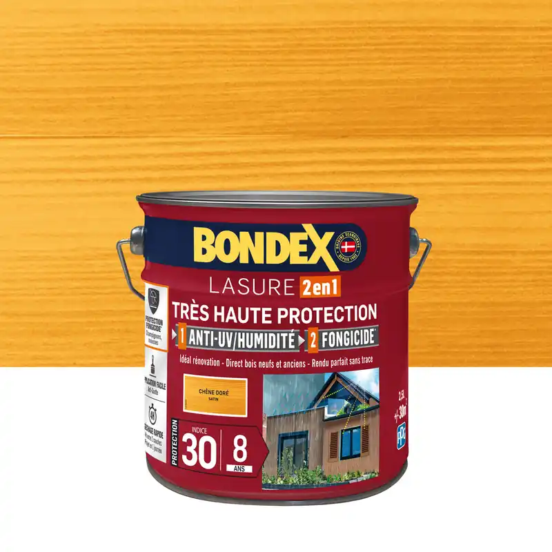 Haute Qualité Lasure très haute protection 8 ans chêne doré 2,5 l BONDEX