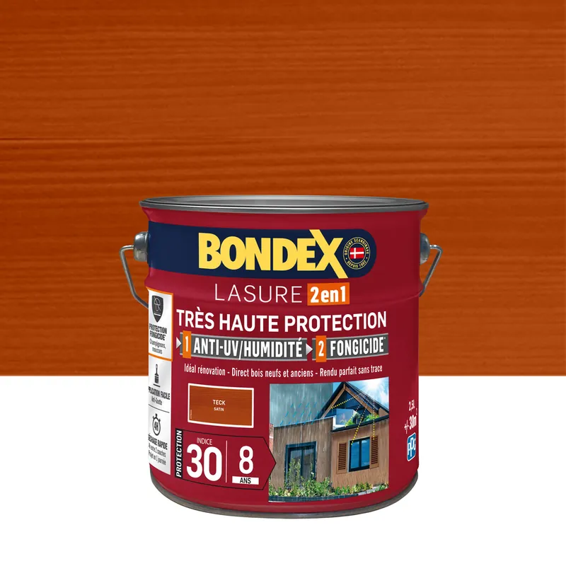 Lasure très haute protection 8 ans teck 2,5 l BONDEX Quantité Limitée