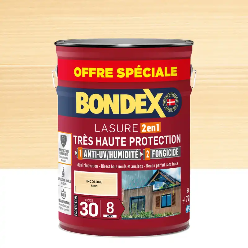 Lasure très haute protection 8 ans incolore format spécial 6 l BONDEX Commander Maintenant