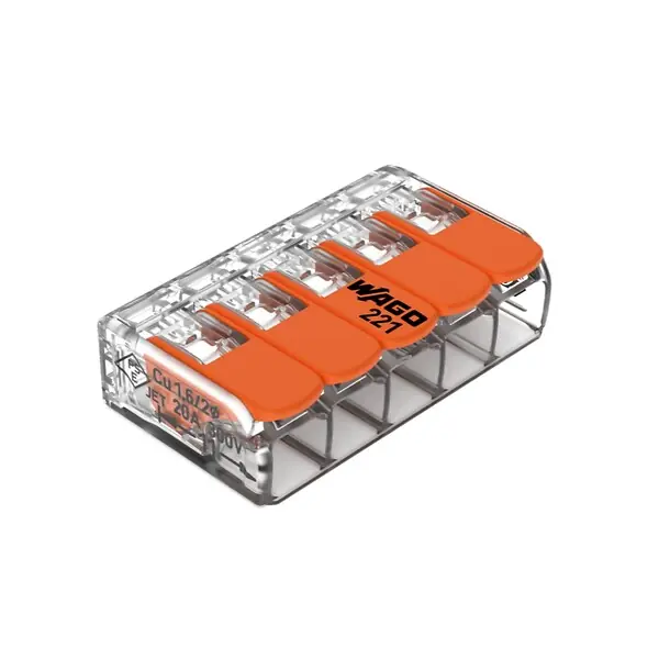 Authentique Sachet de 5 bornes 5 entrées série 221 - Wago