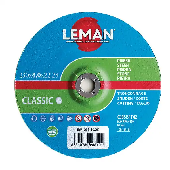 Disque à tronçonner pierre - 230mm - 3mm épaisseur LEMAN Expédié Aujourd'hui