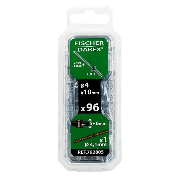 Usine Directe Rivets aveugles alu acier 4x10mm tête plate - 96 pièces FISCHER DAREX