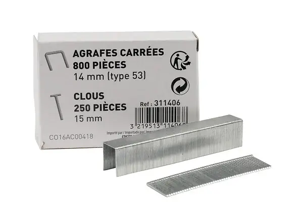 Paiement Sécurisé Lot d‘agrafes Type 53 14mm et clous 15mm - 1050 pièces COGEX