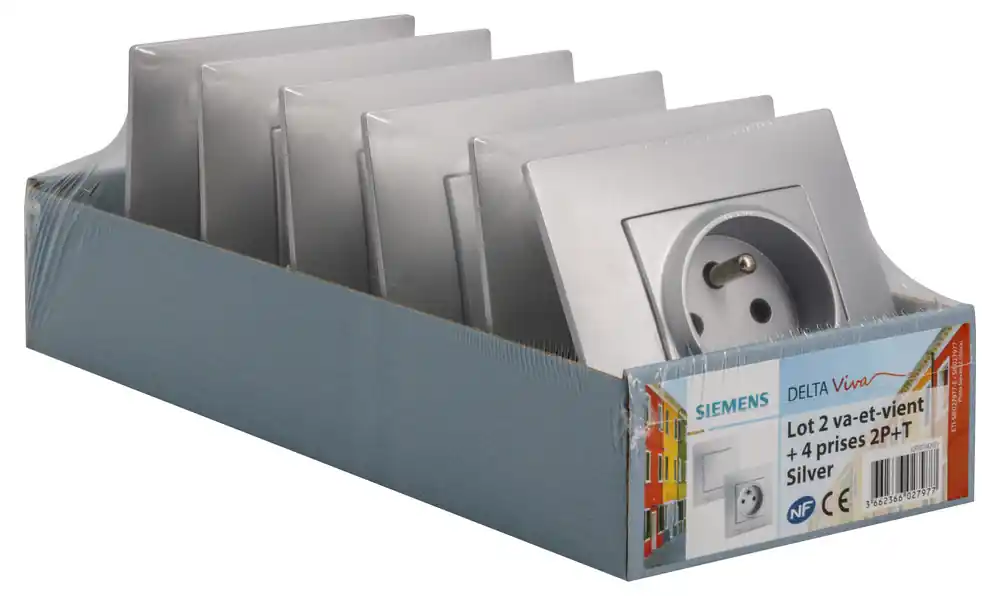 Soldes Va-et-vient + 4 prises 2 pôles + terre DELTA VIVA silver par 2 SIEMENS