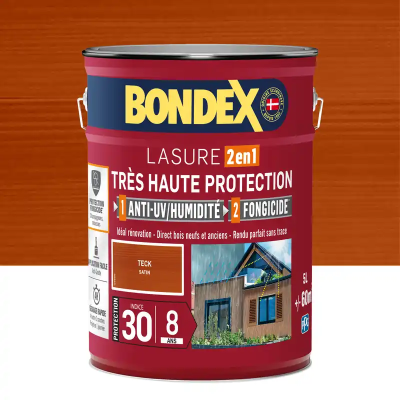 Remise Lasure très haute protection 8 ans teck 5 l BONDEX