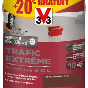 Prix Bas Peinture pour sol trafic extrême terre d‘ombre 2,5 l + 20% gratuit V33