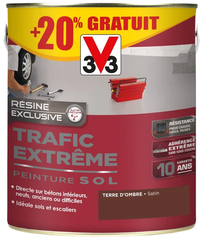 Prix Bas Peinture pour sol trafic extrême terre d‘ombre 2,5 l + 20% gratuit V33
