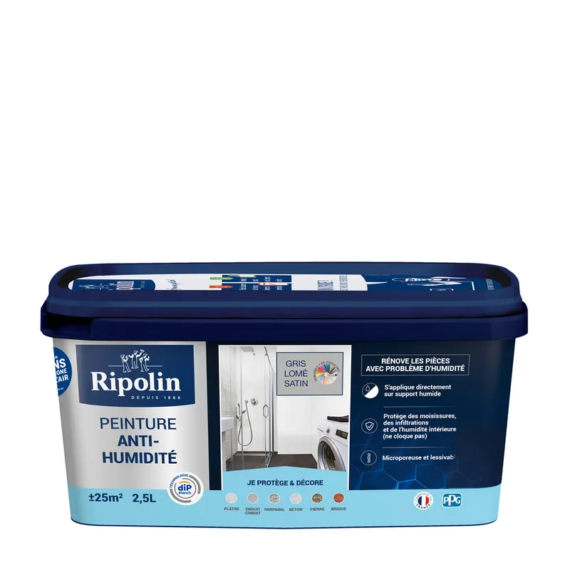 Nouvelle Collection Peinture anti-humidité gris lomé satin 2,5 l by DIP ETANCH - RIPOLIN