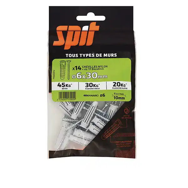 Sachet de 14 Pro6 D6x30mm+ vis TF D4x40mm RED HEAD Populaire