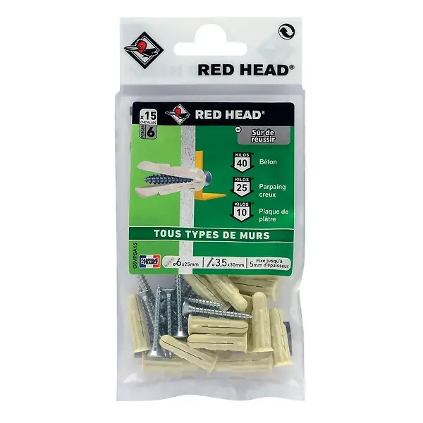 Super Prix Sachet de 15 chev GRAPEX diam 6x25 + TF3,5X30 RED HEAD