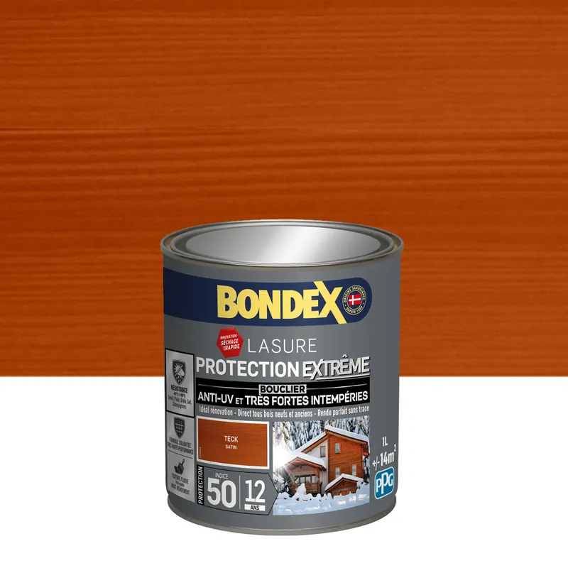 Lasure protection extrême 12 ans teck 1 l BONDEX Satisfait Ou Remboursé