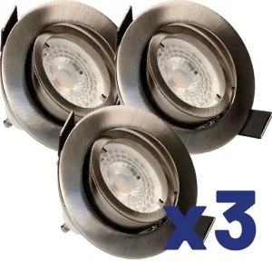 Spots LED encastrables GU10 orientables lumière blanc chaud Acier par 3 - Saphyr ARLUX Must-Have