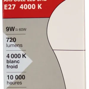 Nouvelle Collection Ampoule LED standard E27 9W=720 lumens blanc neutre FOX LIGHT