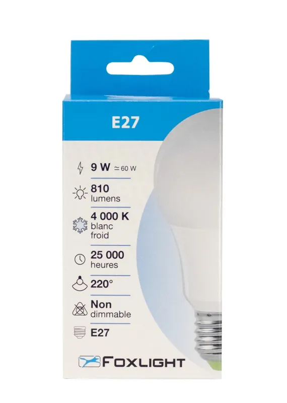 Achetez Aujourd'hui Ampoule LED standard E27 9W=810 lumens blanc neutre FOX LIGHT
