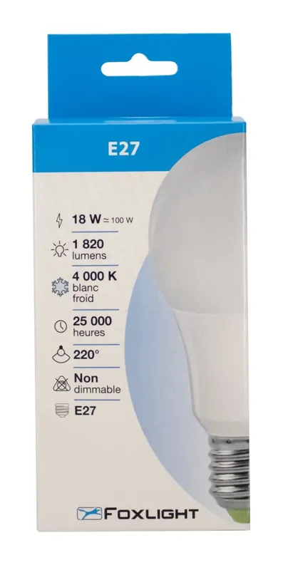 Super Prix Ampoule LED standard E27 18W=1820 lumens blanc neutre FOX LIGHT