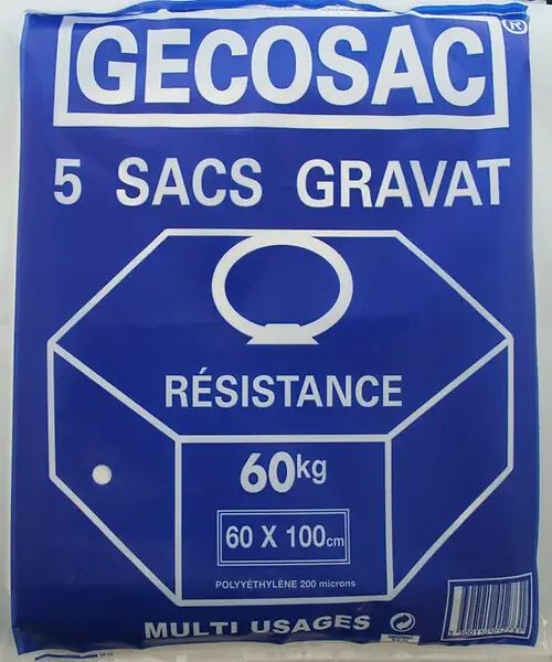 Sacs gravats polyéthylène 60Kg - Noir - Lot de 5 GECOSAC Prix Bas