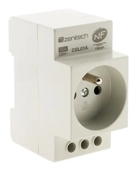 Prise modulaire 2P+T - 16A - Rail DIN ZENITECH Dernière Chance