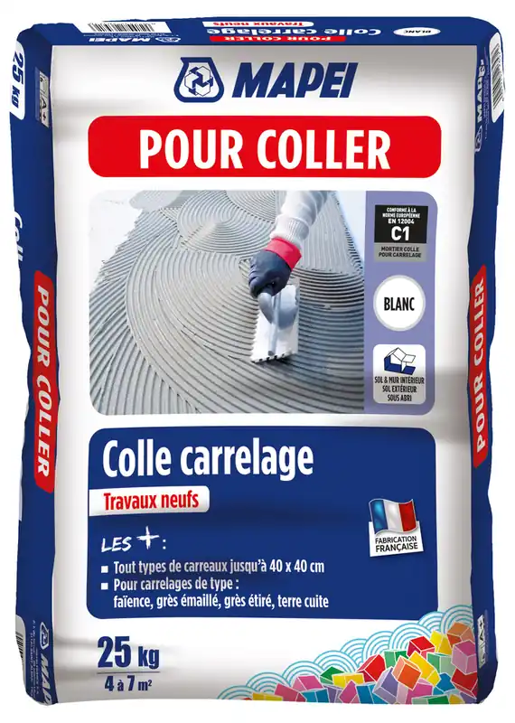 Promotion Saisonnière Colle carrelage travaux neuf blanc 25 kg C1 MAPEI