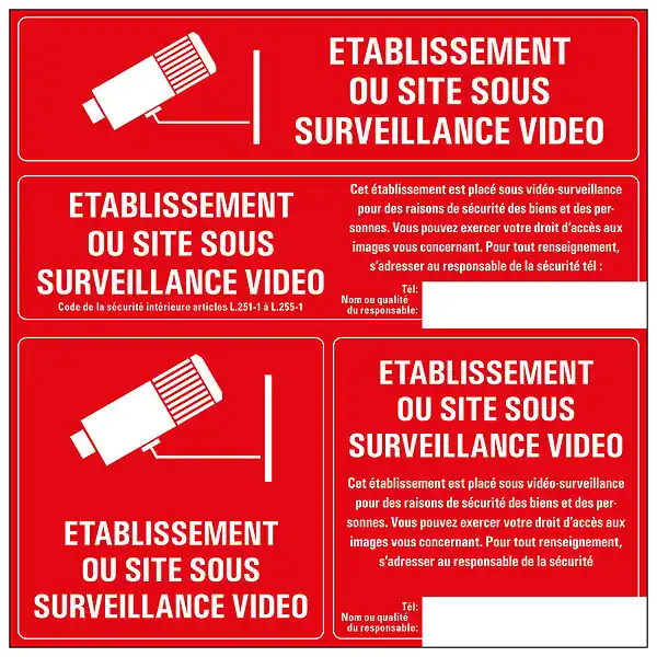 Picto vinyle 15x15cm 4x Site sous surveillance vidéo PICKUP Dernier Modèle