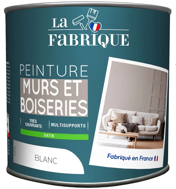 Réduction Peinture mur et boiserie Blanc satin 500 ml - LA FABRIQUE