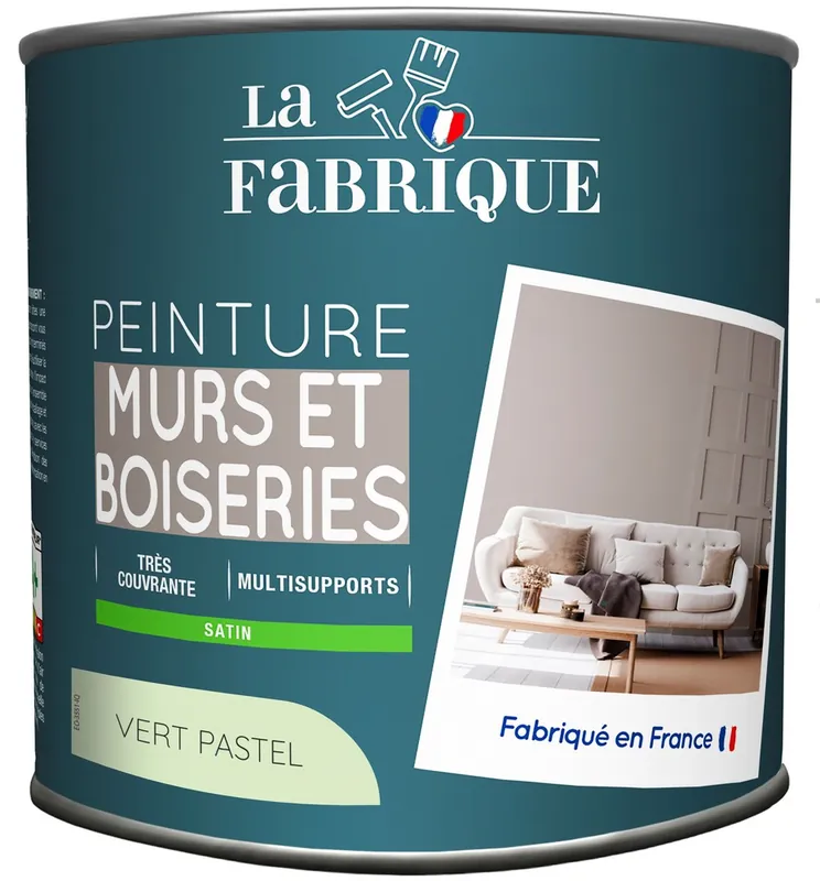 Peinture mur et boiserie Vert Pastel satin 500 ml - LA FABRIQUE Meilleur Choix