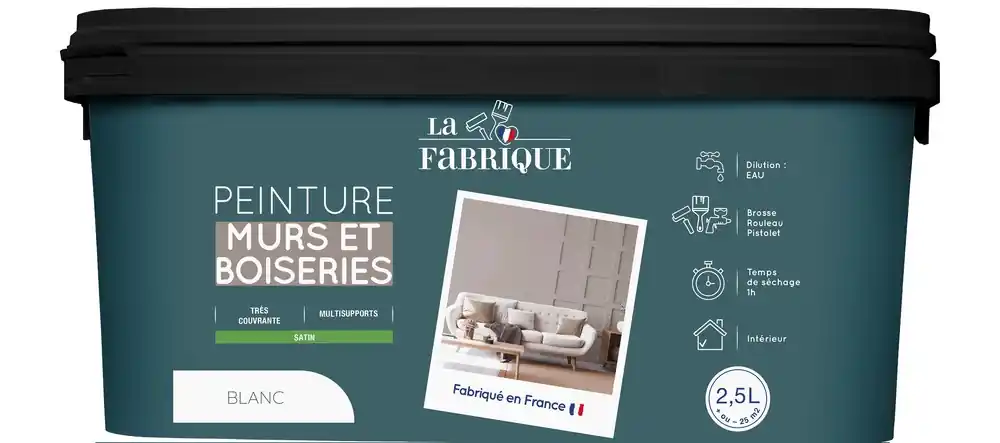 Commander Vite Peinture mur et boiserie Blanc satin 2,5 l - LA FABRIQUE