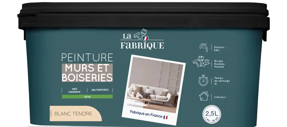 Peinture mur et boiserie Blanc Tendre satin 2,5 l - LA FABRIQUE Prix Promo
