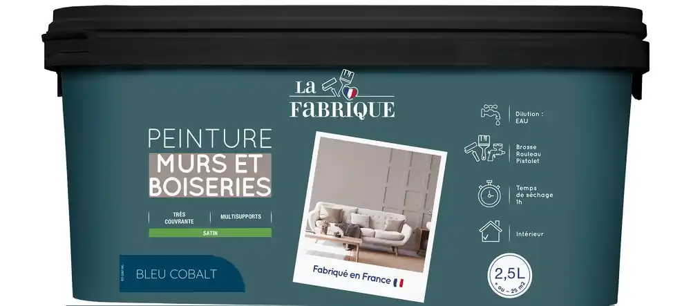 Peinture mur et boiserie Bleu Cobalt satin 2,5 l - LA FABRIQUE Meilleure Vente