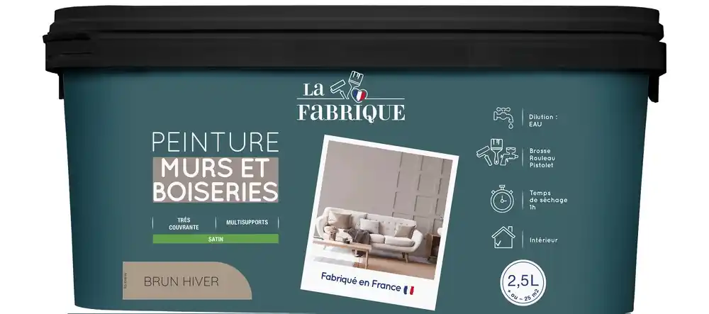 Paiement Sécurisé Peinture mur et boiserie Brun Hiver satin 2,5 l - LA FABRIQUE