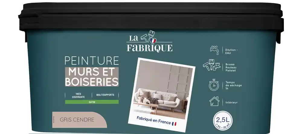 Prix Promo Peinture mur et boiserie Gris Cendré satin 2,5 l - LA FABRIQUE