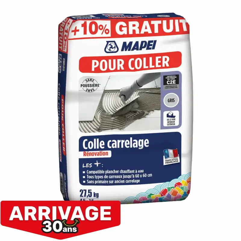 Colle rénovation sans poussière gris 25 kg + 10 % MAPEI Quantité Limitée