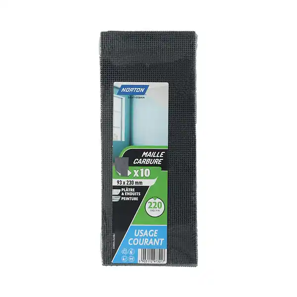 Haute Qualité Grilles plâtre carbure cale à poncer - 93x230mm - Grain 220 NORTON
