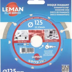 Livraison Express Disque diamant 125mm - Maçonnerie - Alésage 22,23mm LEMAN